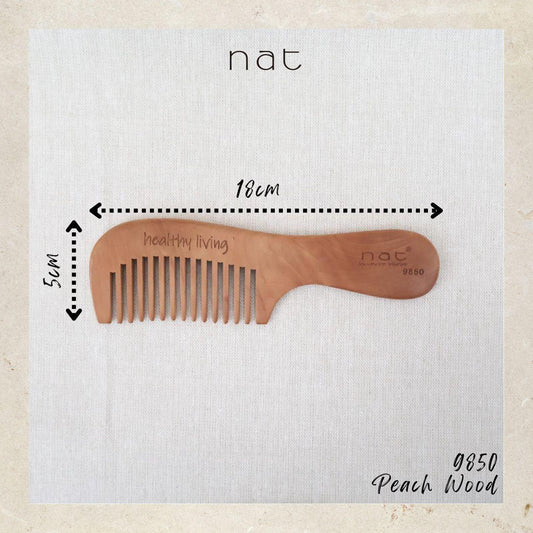 NAT Natural Gold Peach Wood Wide Tooth Anti-Static Luxe Root Care Comb - 9850
