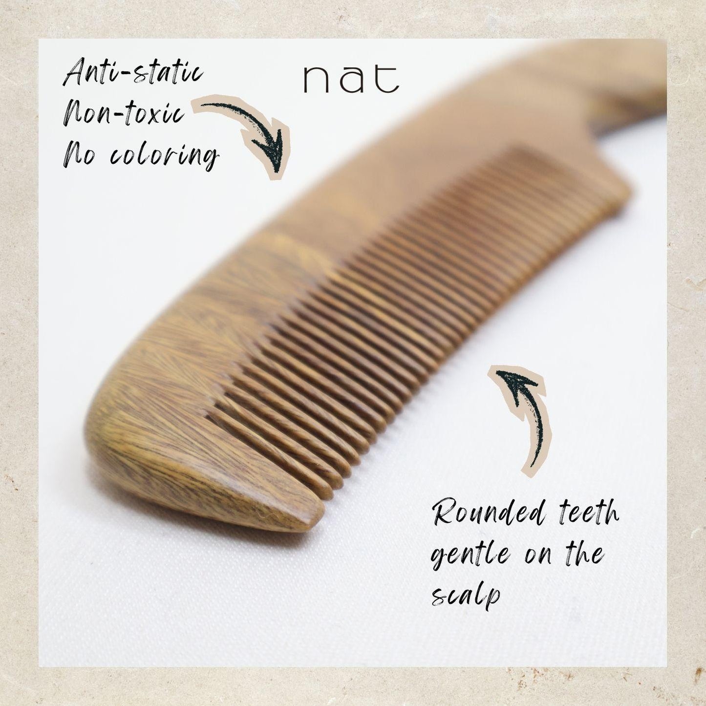 NAT Natural Green Sandalwood Portable and Handy Hair Anti-Static Prime Styling Comb - 9951
