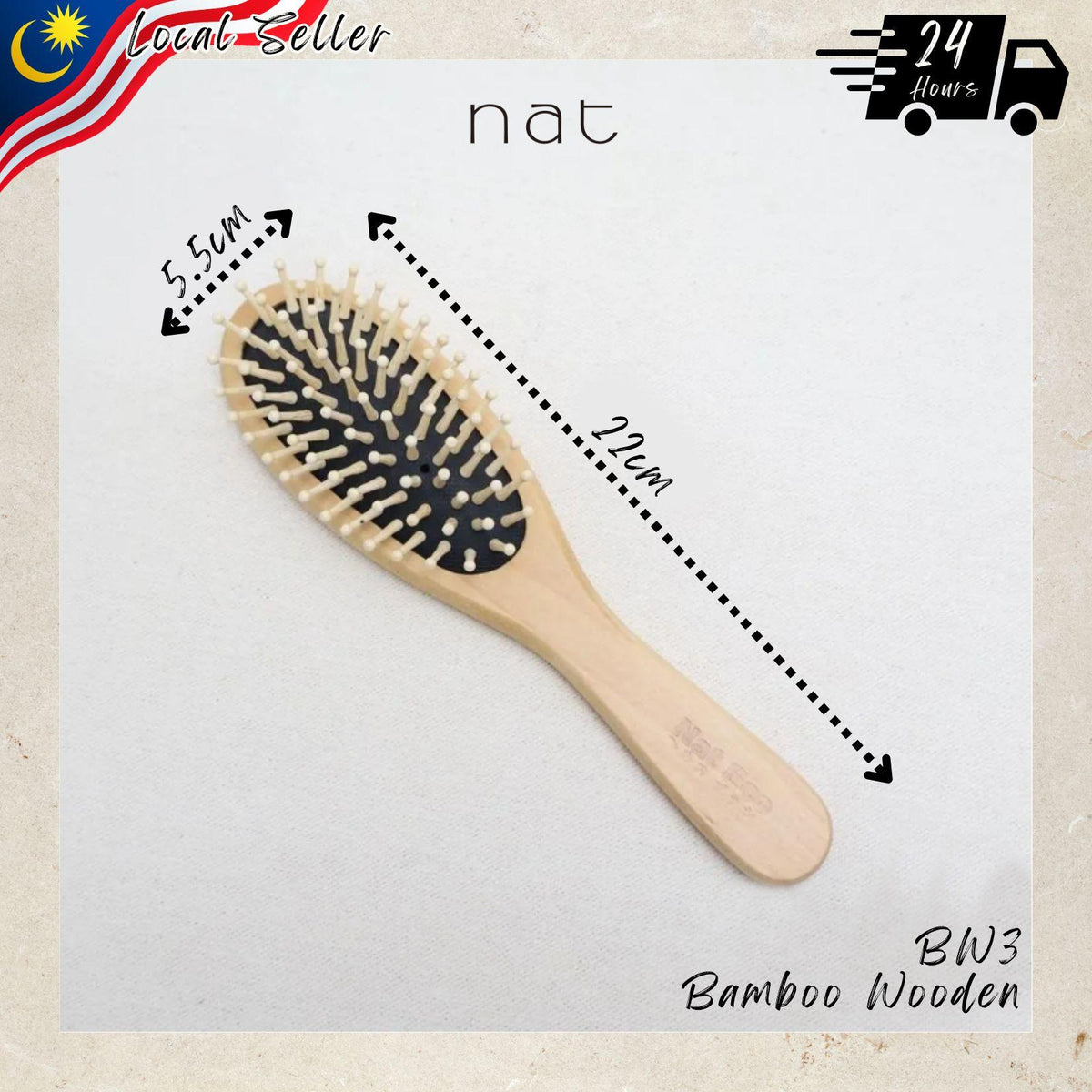 NAT Natural Wood & Bamboo Anti-Static Non-Toxic Hair Scalp Massaging Brushes
