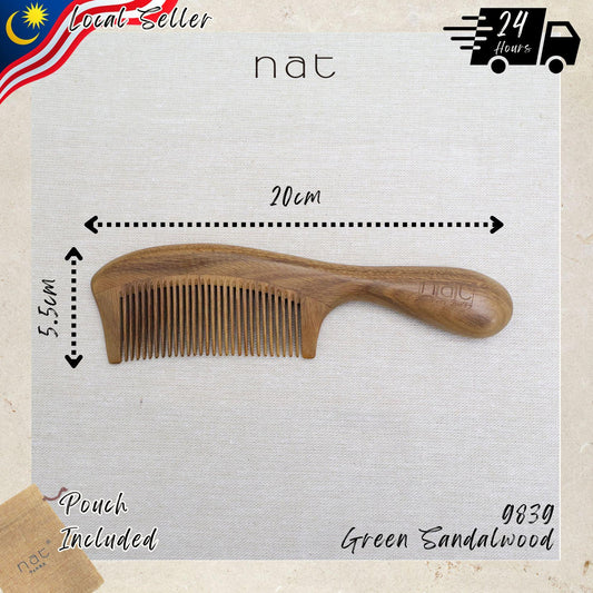 NAT Natural Green Sandalwood Fine Tooth Anti-Static Stress Relief Comb - 9839