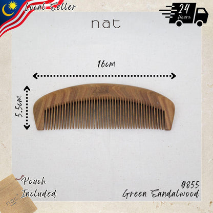 NAT Natural Green Sandalwood Fine Tooth Anti-Static Pure Scalp Comb - 9855