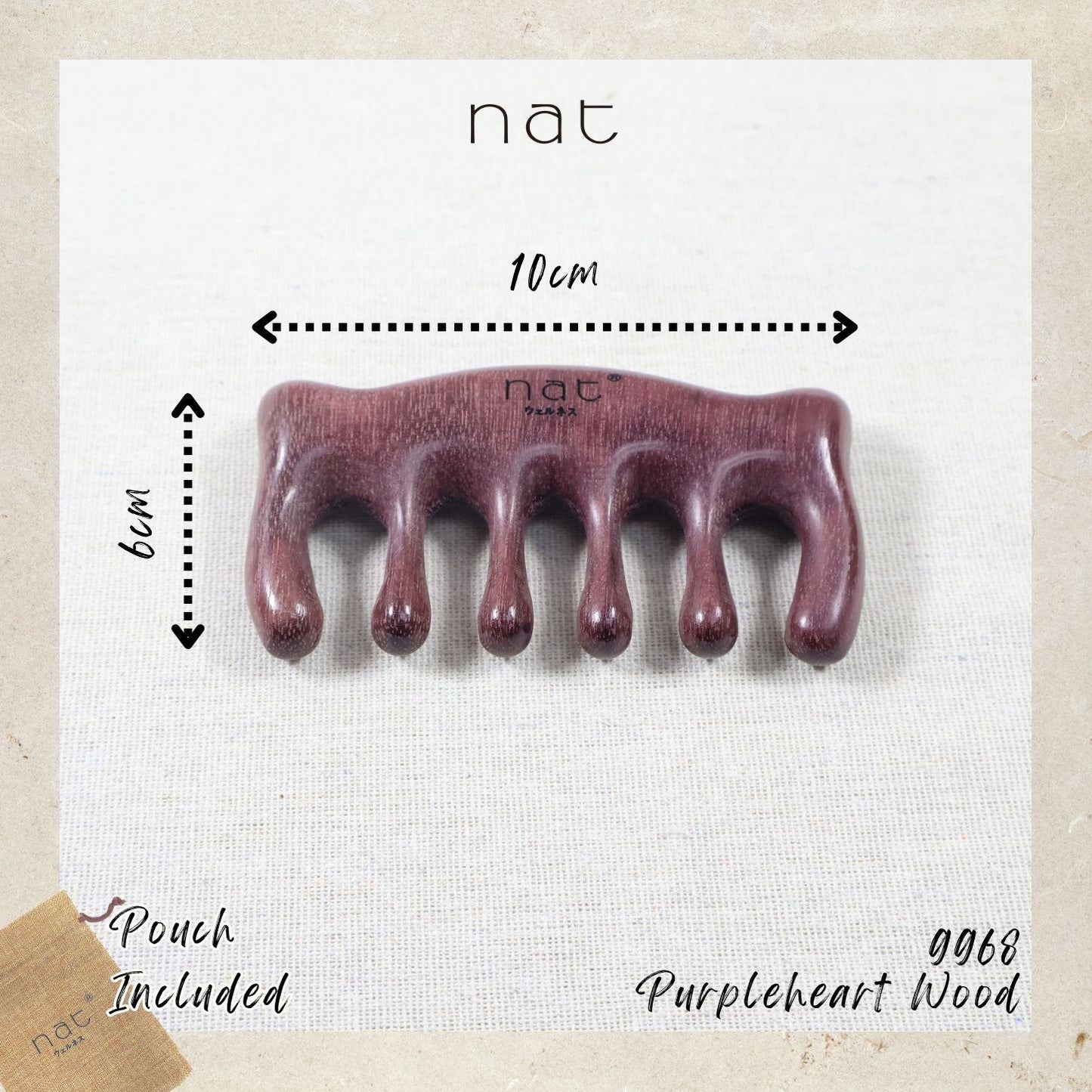 NAT Natural Purpleheart Wood Wooden Massage Anti-Static Gua Sha Scalp Boost Comb - 9968