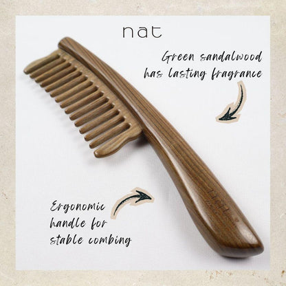 NAT PREMIUM Natural Green Sandalwood Wide Tooth Anti-Static Comb Hair Accessories - 9859