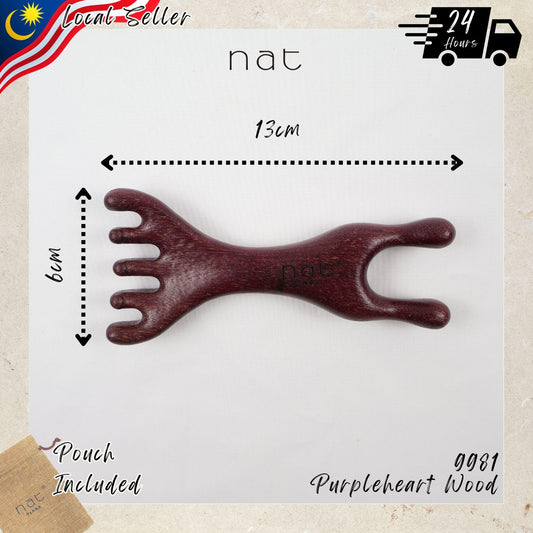 NAT Premium Natural Purpleheart Wood Wooden Massage Anti-Static Gua Sha Comb - 9981