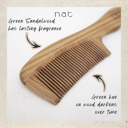 NAT Natural Shine Green Sandalwood Fine Tooth Anti-Static Comb - 9848