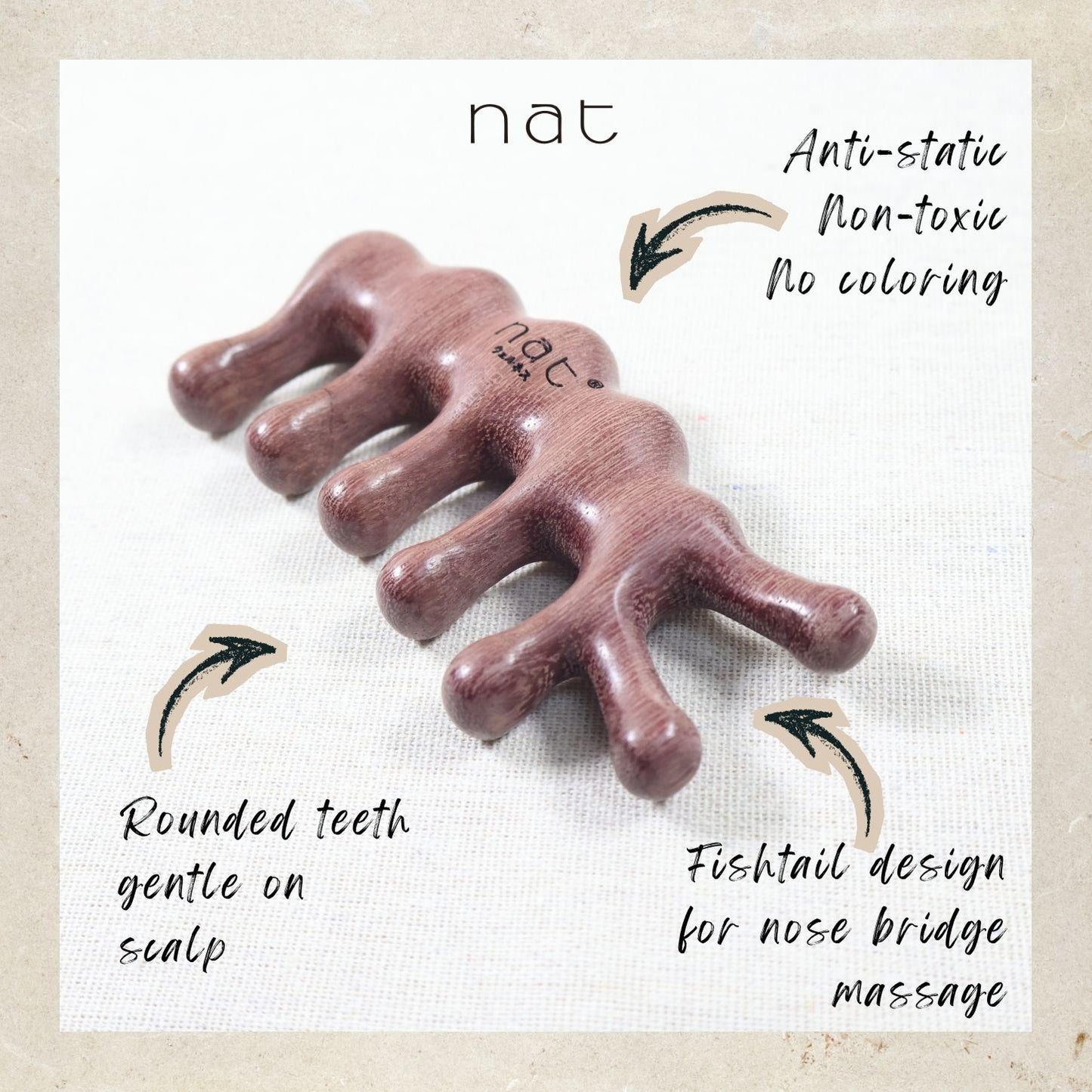 NAT Natural Purpleheart Wood Wooden Massage Anti-Static Fish Bone Gua Sha Gentle Care Comb - 9963