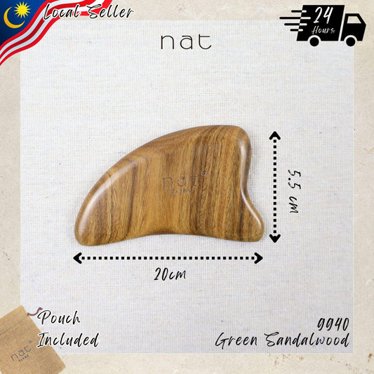 NAT Natural Smooth Argentinian Green Sandalwood Wood Wooden Massage Anti-Static Ox Horn Design Gua Sha - 9940