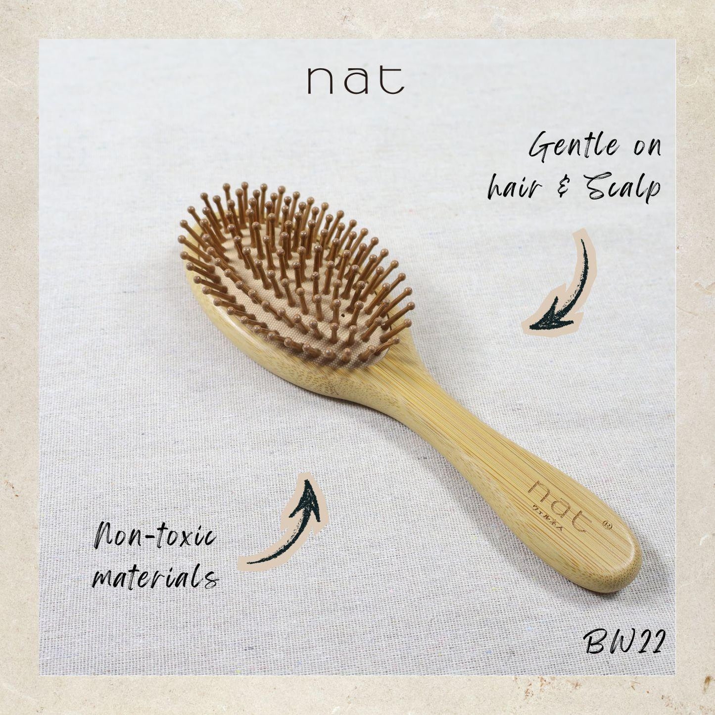 NAT High Quality Natural & Anti Static Bamboo Hair Brushes Combo with Rubber Air Cushion Deep Relax - BW22+BW23
