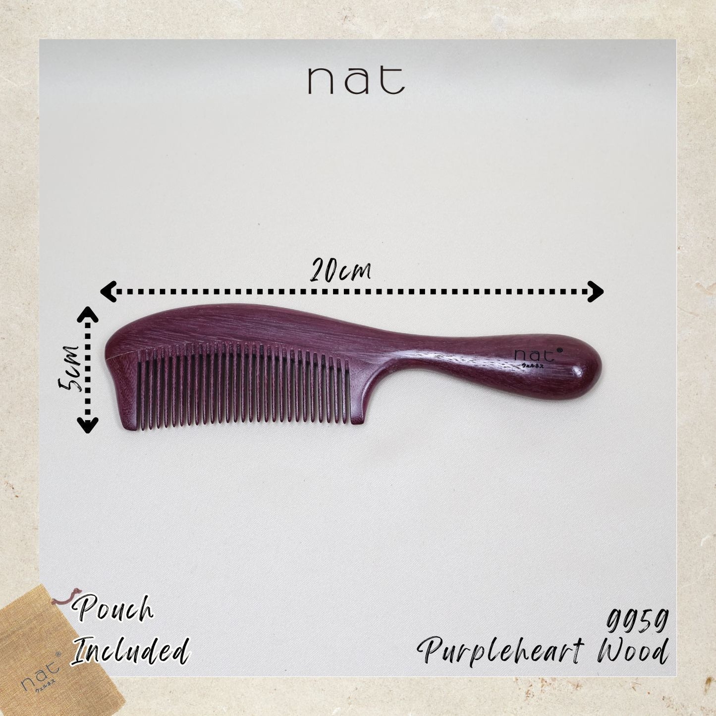 NAT Natural Purpleheart Hardwood Wooden Anti-Static Wood Combs