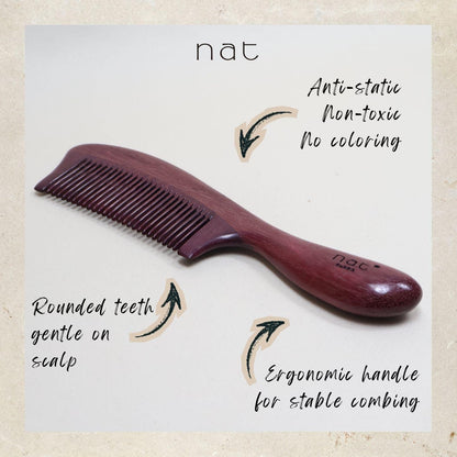 NAT Natural Purpleheart Hardwood Wooden Anti-Static Wood Smooth Care Comb - 9956