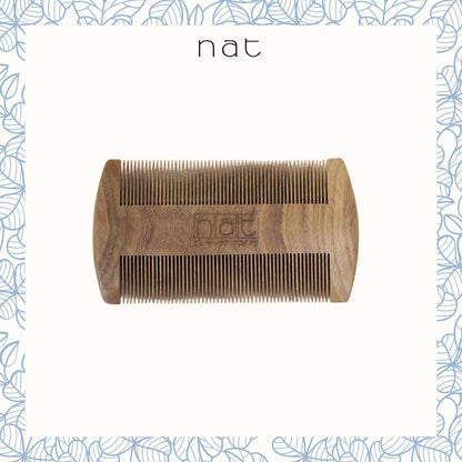 NAT Natural Green Sandalwood Double Sided Anti-Static Beard Care Comb - 9849