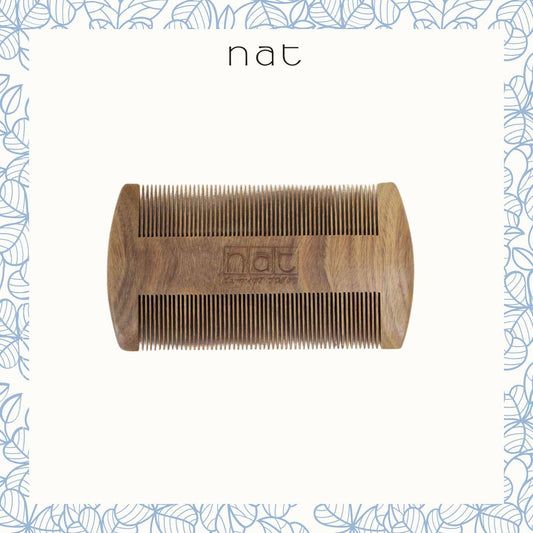 NAT Natural Green Sandalwood Double Sided Anti-Static Beard Care Comb - 9849