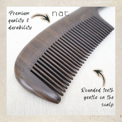 NAT Natural Chacate Preto Wooden Wood Narrow Tooth Premium Anti-Static Detangle Comb - 9922