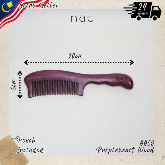 NAT Natural Purpleheart Hardwood Wooden Anti-Static Wood Luxe Detangle Comb - 9958