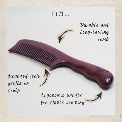 NAT Natural Purpleheart Hardwood Wooden Anti-Static Wood Luxe Detangle Comb - 9958