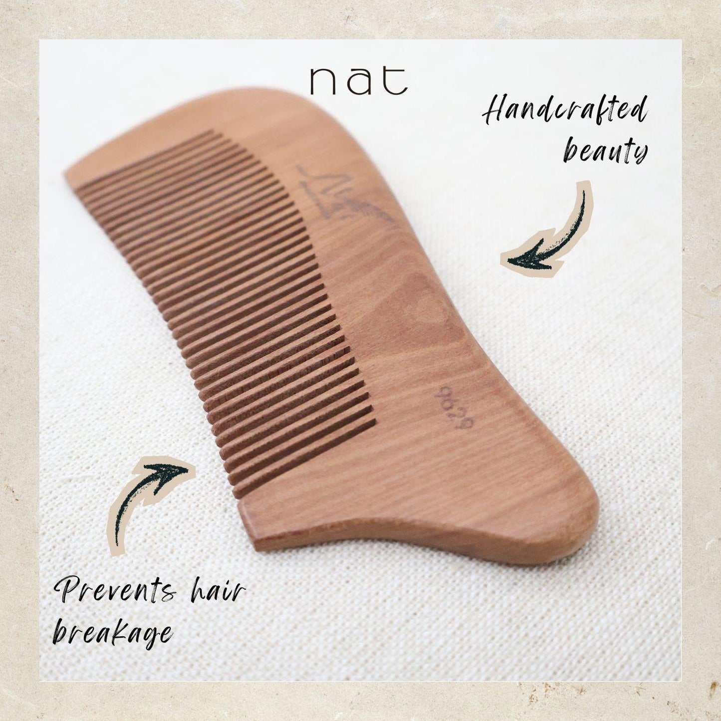 NAT Natural Machilus Nanmu Anti Static Wooden SootheComb - 9629