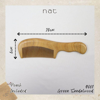 NAT Natural Green Sandalwood Narrow Tooth Anti-Static Ergonormic Comb Hair Accessories - 9861