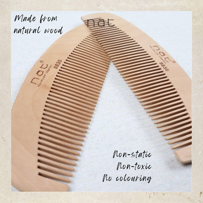 NAT Natural Gold Peach Wood Fine Tooth Anti-Static Gentle Care Comb - 9830