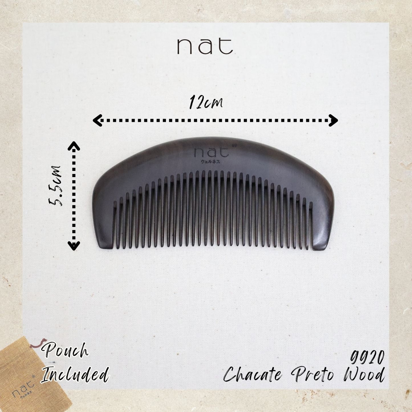 NAT Natural Chacate Preto Wooden Anti-Static Non-Toxic Non-Coloring Combs