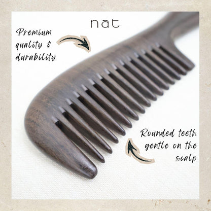 NAT Natural Chacate Preto Wooden Wood Wide Tooth Premium Anti-Static Prime Styling Comb - 9923