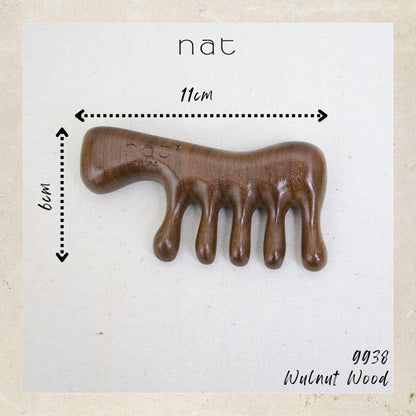 NAT Natural Walnut Wooden Wood Massage Anti-Static Handle Comb for Gua Sha and Massaging - 9938