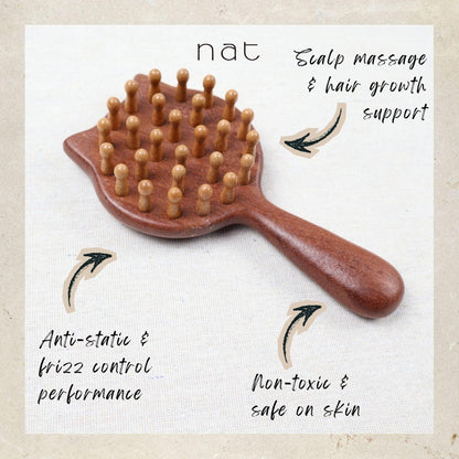 NAT Natural Red Sandalwood Cat Wooden Cute Gentle Scalp Care Hair Brush - 99CAT5