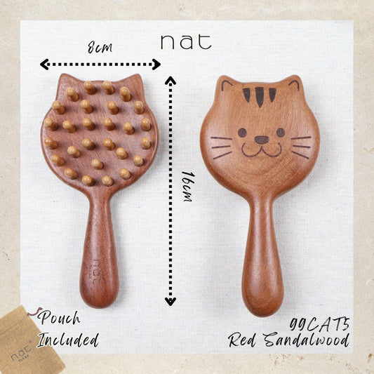 NAT Natural Red Sandalwood Cat Wooden Cute Gentle Scalp Care Hair Brush - 99CAT5