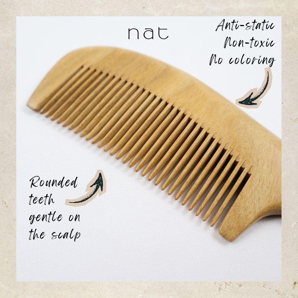 NAT Natural Green Sandalwood Narrow Tooth Anti-Static Ergonormic Comb Hair Accessories - 9861