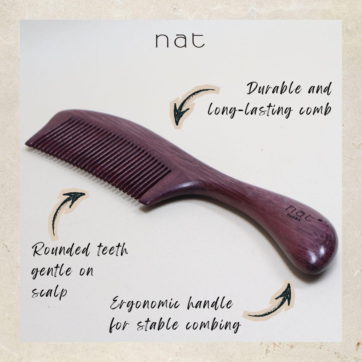 NAT Natural Purpleheart Hardwood Wooden Anti-Static Gentle Care Wood Comb - 9953