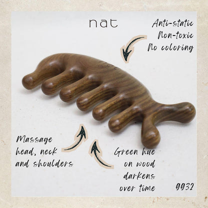 NAT Natural Green Sandalwood Wood Wooden Stress Relief Massage Anti-Static Gua Sha Combo - 9932+9940