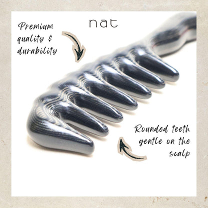 NAT PREMIUM Natural Mongolian Blue Sandalwood Wide Tooth Anti-Static Massaging Comfort Grip Comb - 9948