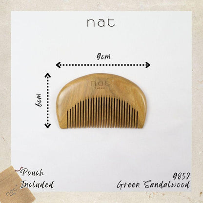 NAT Natural Green Sandalwood Narrow Tooth Anti-Static Portable & Handy Comb Hair Accessories - 9852