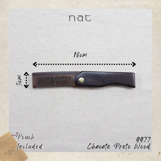 NAT High Quality & Premium Anti Static Natural Chacate Preto Wooden Foldable Gentle Care Comb - 9977