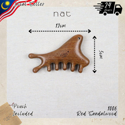 NAT 4-in-1 Natural Red Sandalwood Massage Anti-Static RootCare Comb for Gua Sha and Massaging - 1006