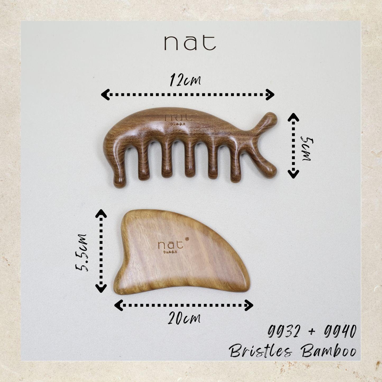 NAT Natural Green Sandalwood Wood Wooden Stress Relief Massage Anti-Static Gua Sha Combo - 9932+9940