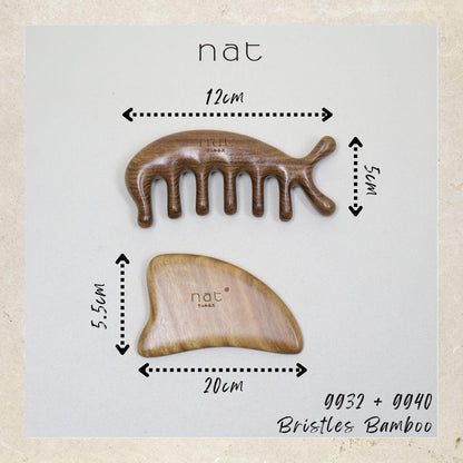 NAT Natural Green Sandalwood Wood Wooden Stress Relief Massage Anti-Static Gua Sha Combo - 9932+9940