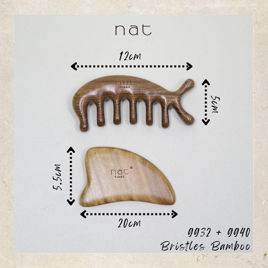 NAT Natural Green Sandalwood Wood Wooden Stress Relief Massage Anti-Static Gua Sha Combo - 9932+9940