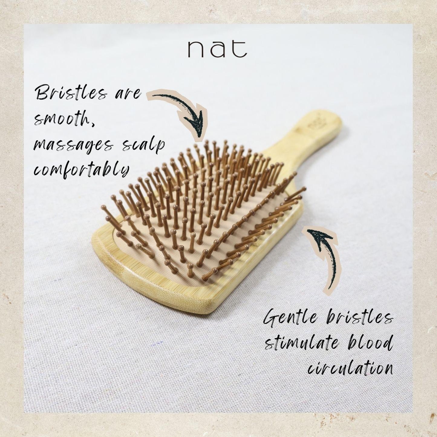 NAT High Quality & Natural Anti Static Bamboo Hair Brush with Rubber Air Cushion Gentle Care Comb - BW21