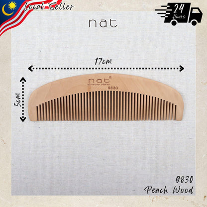 NAT Natural Gold Peach Wood Fine Tooth Anti-Static Gentle Care Comb - 9830