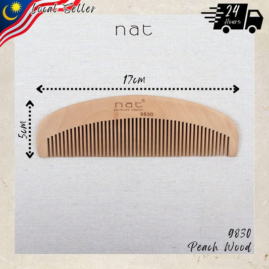 NAT Natural Gold Peach Wood Fine Tooth Anti-Static Gentle Care Comb - 9830