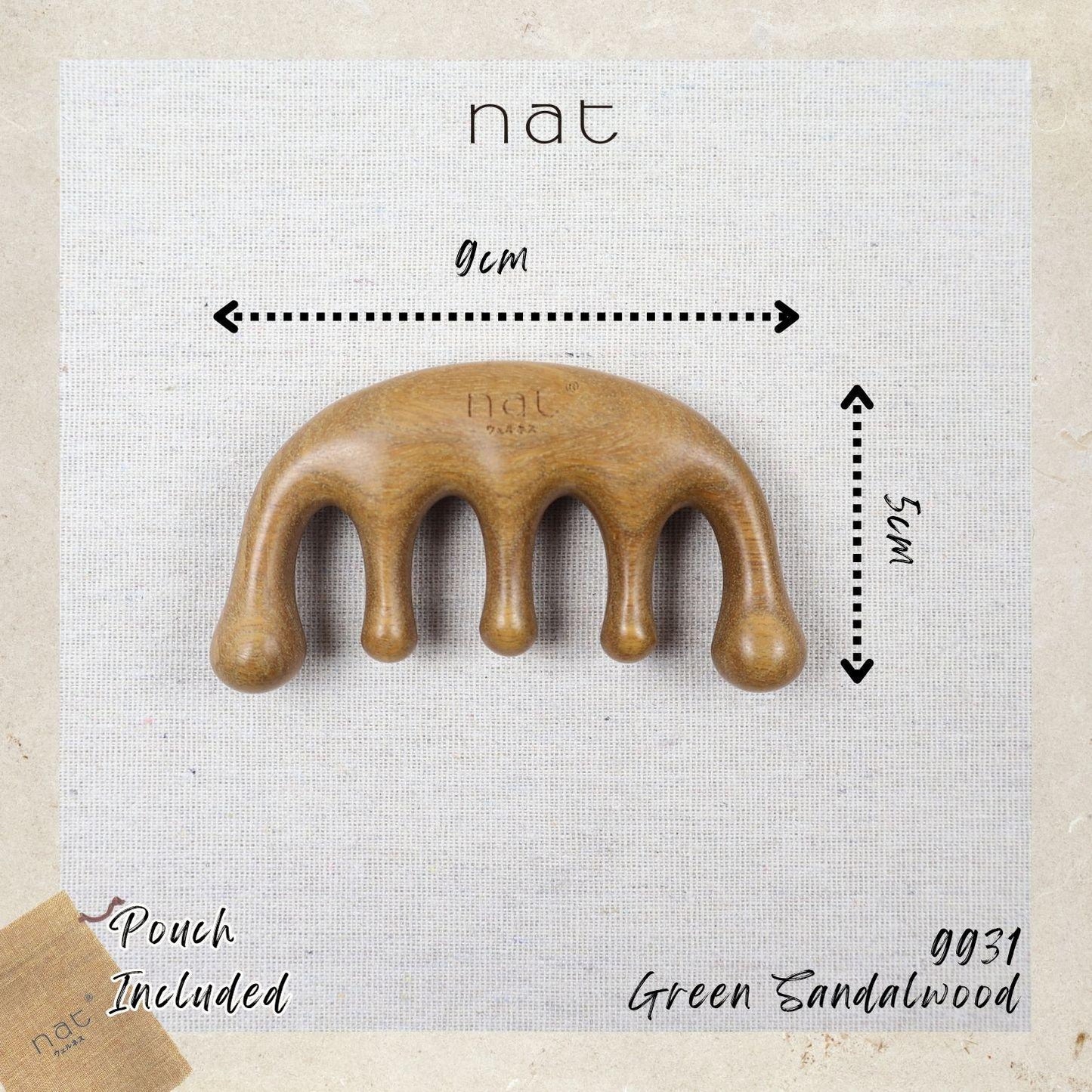 NAT Natural Argentinian Green Sandalwood Massage Anti-Static Comb for Gua Sha and Massaging Care - 9931
