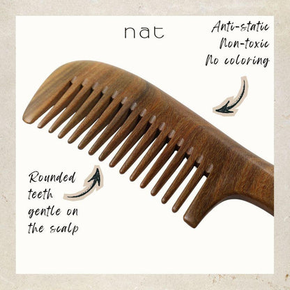 NAT Natural Green Sandalwood Wide Tooth Anti-Static Curved Comb Hair Accessories - 9862