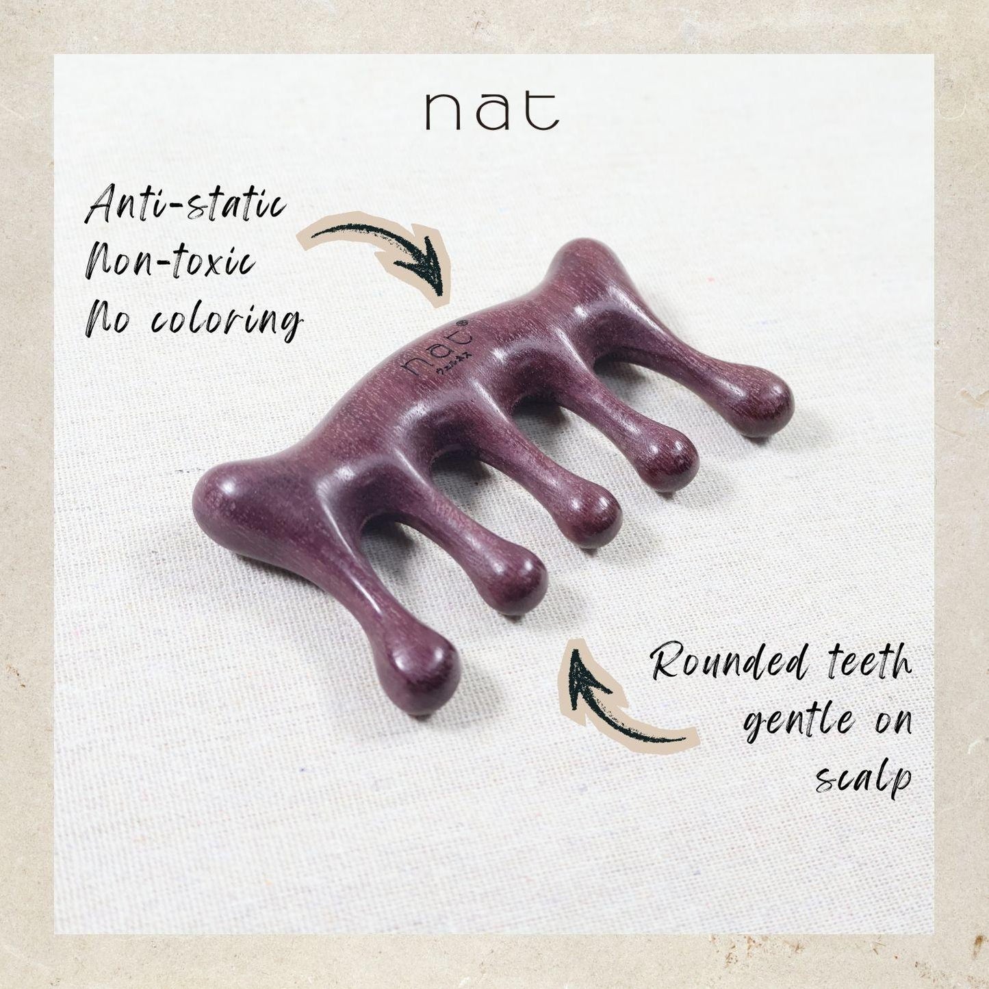 NAT Natural Purpleheart Wood Wooden Massage Anti-Static Gua Sha Gentle Care Comb - 9967