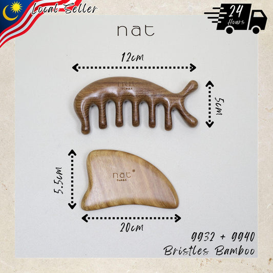 NAT Natural Green Sandalwood Wood Wooden Stress Relief Massage Anti-Static Gua Sha Combo - 9932+9940