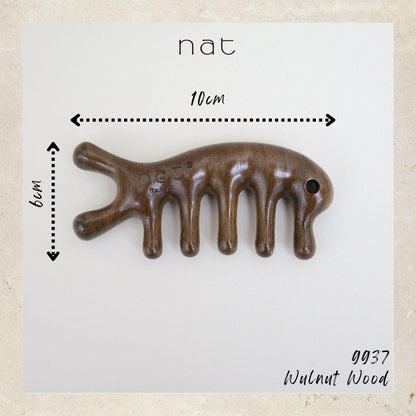 NAT Natural Walnut Wooden Wood Massage Anti-Static Smooth Handle Comb Tool for Gua Sha and Massaging - 9937