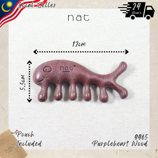 NAT Natural Purpleheart Wood Wooden Massage Anti-Static Cartoon Fish Bone Gua Sha Gentle Relief Comb - 9965