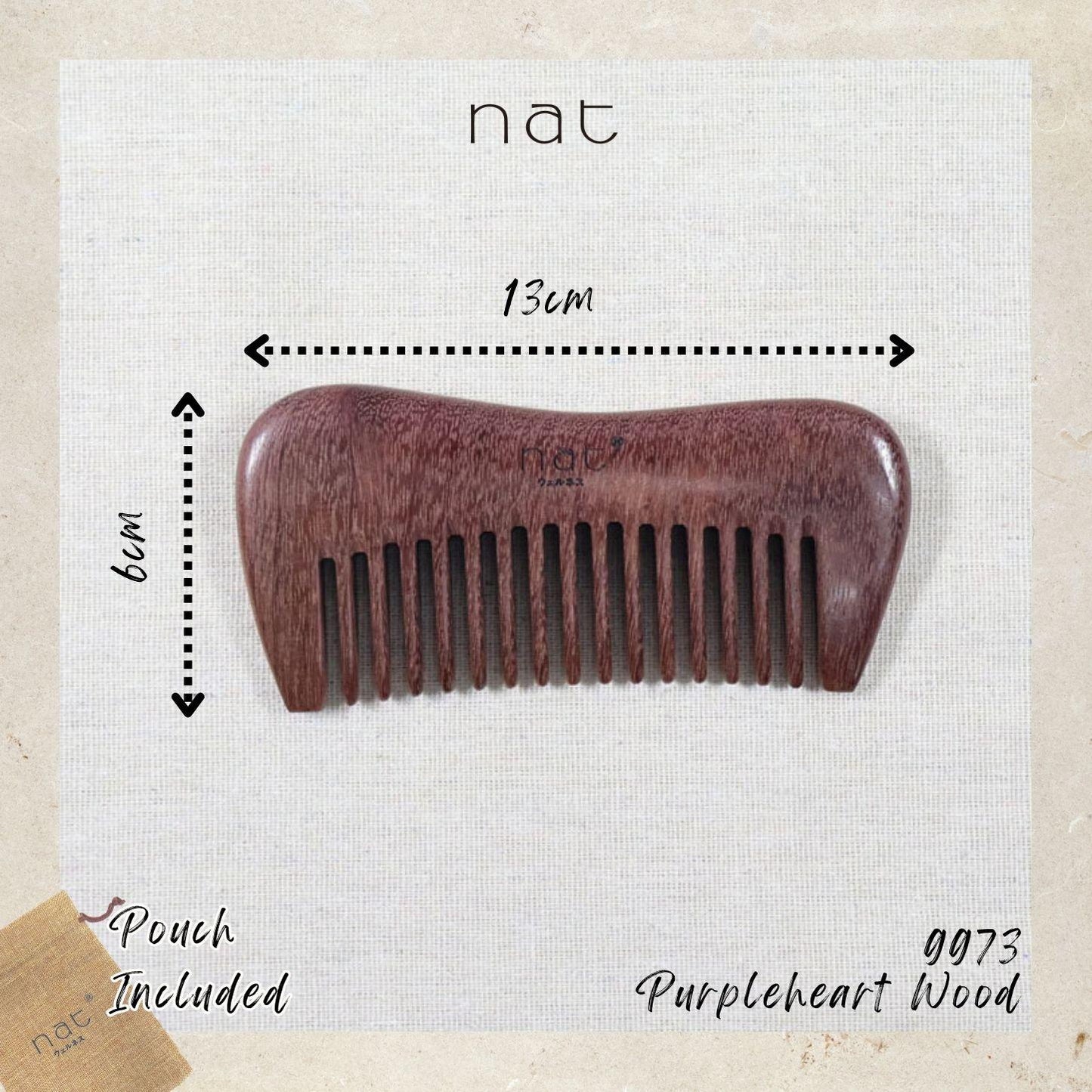 NAT Natural Purpleheart Wood Gentle Scalp Care Comb - 9973