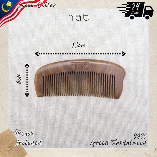 NAT Natural Green Sandalwood Fine Tooth Anti-Static Soothing Head Massage Comb - 9835