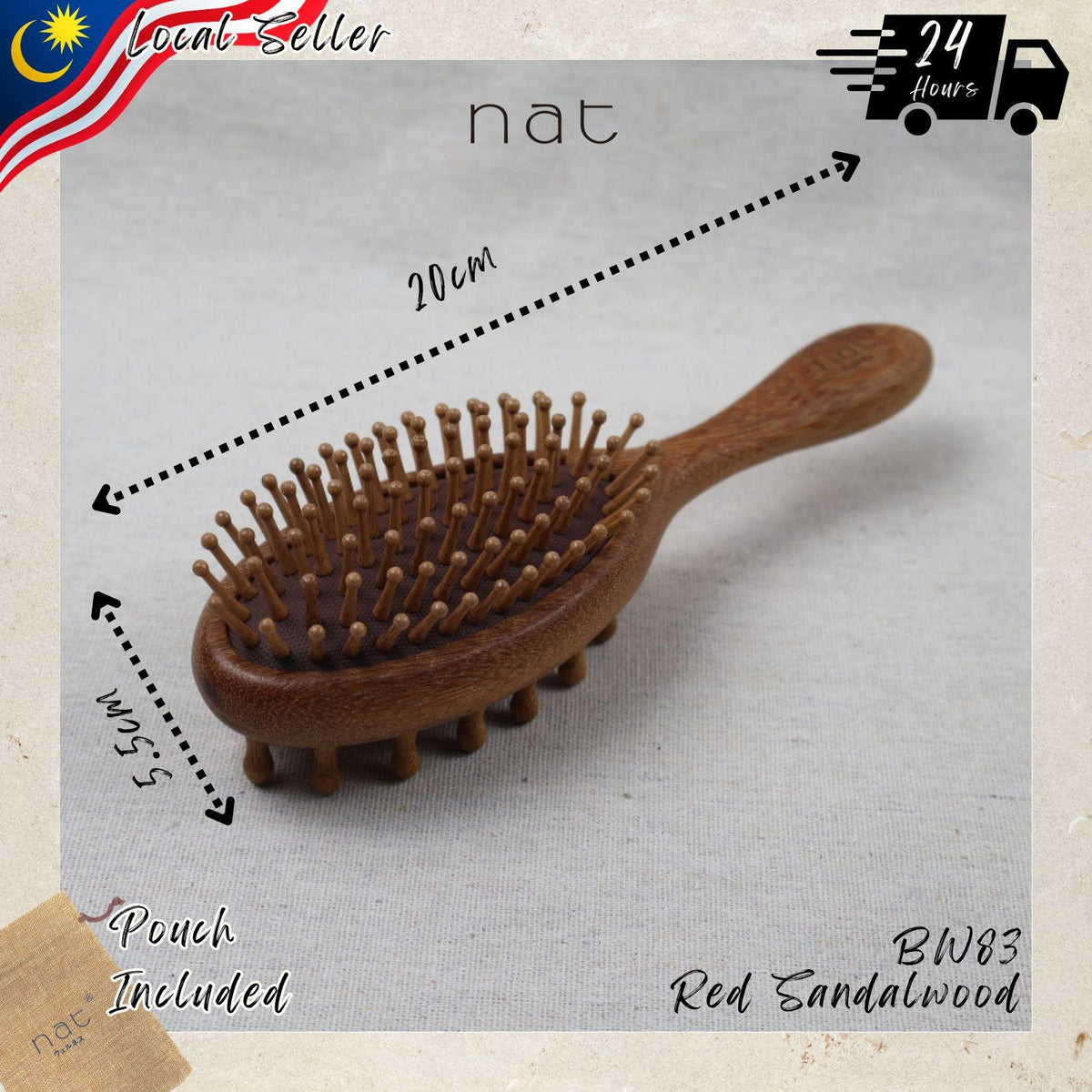 NAT Natural Massaging Massage Red Sandalwood Paddle Luxe Root Care Comb - BW83