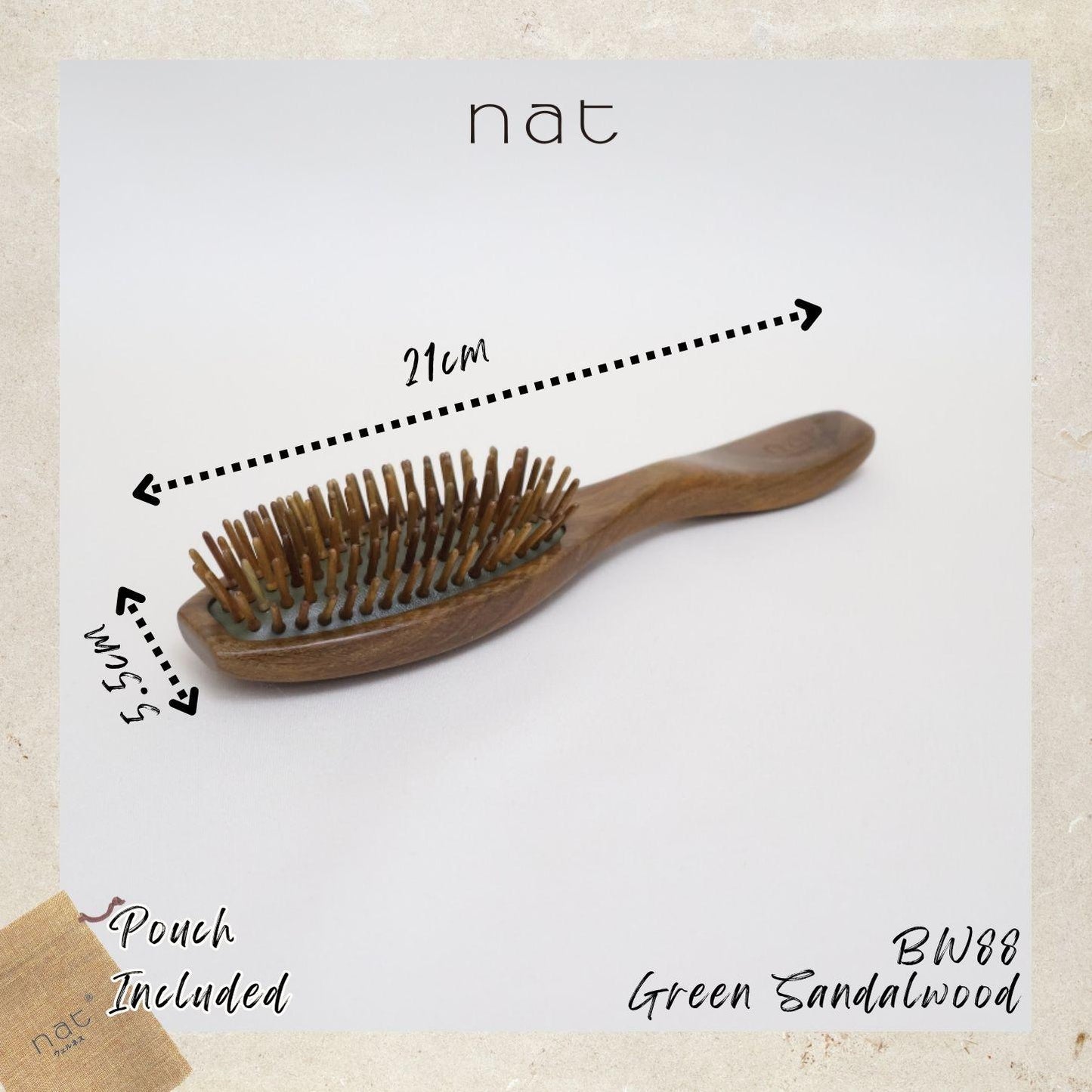 NAT PREMIUM High Quality Green Sandalwood Non-Static Non-Toxic No Coloring Hair Gentle Detangle Brush - BW88